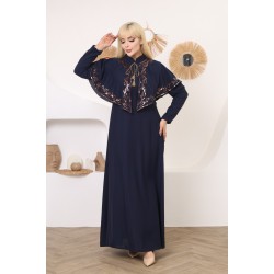 Casual/evening dress with a two-piece dark navy Ottoman soiree detail