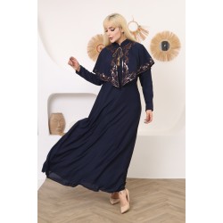 Casual/evening dress with a two-piece dark navy Ottoman soiree detail