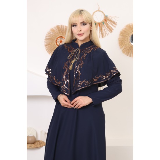 Casual/evening dress with a two-piece dark navy Ottoman soiree detail