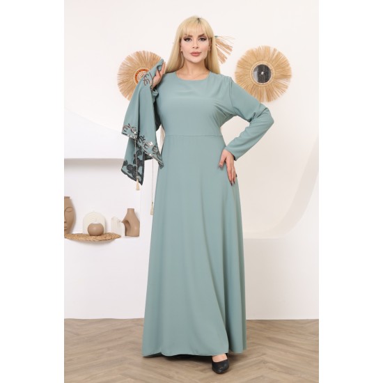 Casual/evening dress with a two-piece, light green, Ottoman bracelet detail