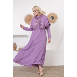 Casual/evening dress with two-piece ottoman soiree detail, mauve