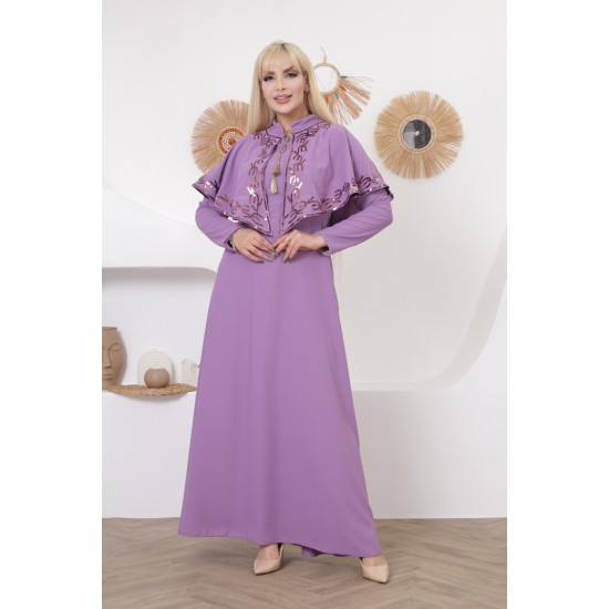 Casual/evening dress with two-piece ottoman soiree detail, mauve