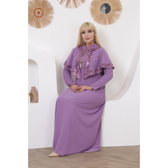 Casual/evening dress with two-piece ottoman soiree detail, mauve