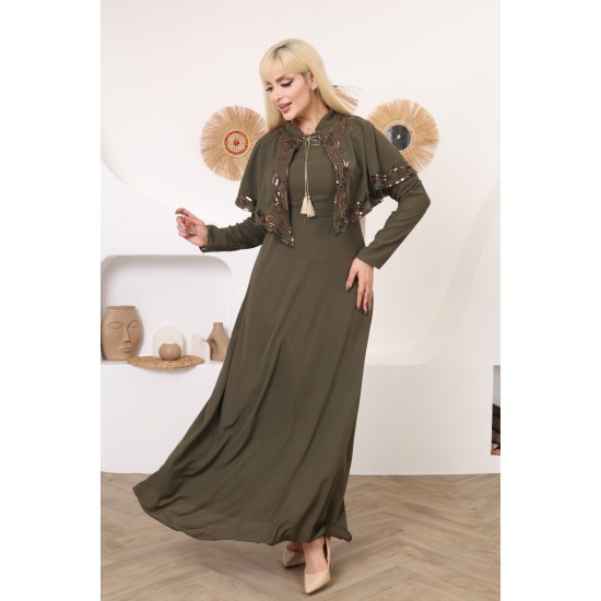 Casual/evening dress with two-piece swariyah Ottoman detail in olive colour