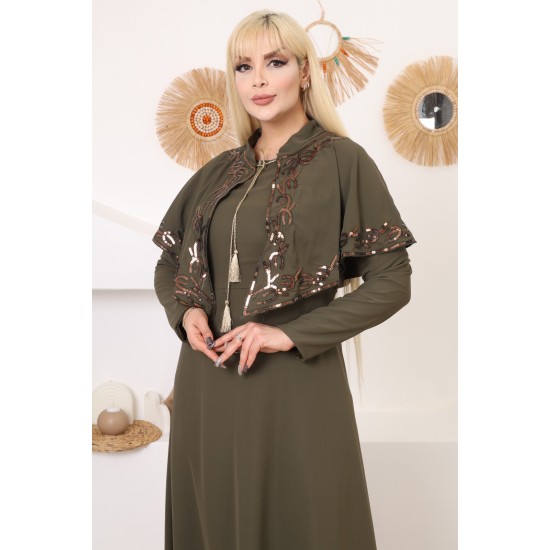 Casual/evening dress with two-piece swariyah Ottoman detail in olive colour