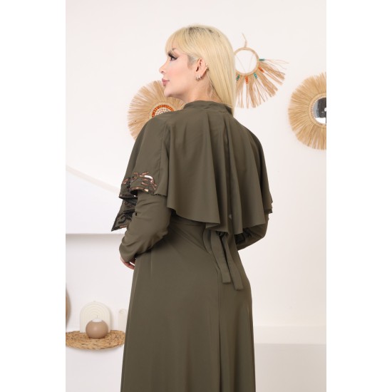 Casual/evening dress with two-piece swariyah Ottoman detail in olive colour