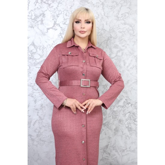 Casual dress with buttons along the length, exquisite detail, pink