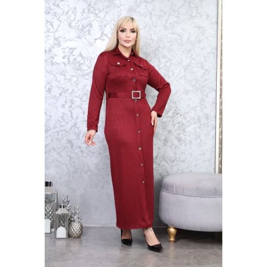 Casual dress with buttons along the length with exquisite detailing, red