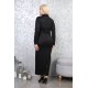 Casual dress with buttons along the length with exquisite detailing, black