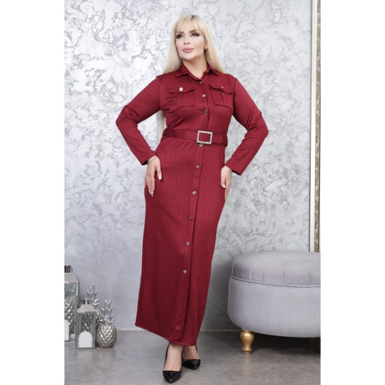 Casual dress with buttons along the length with exquisite detailing, red