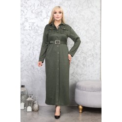 Casual dress with buttons along the length, wonderful detail, green