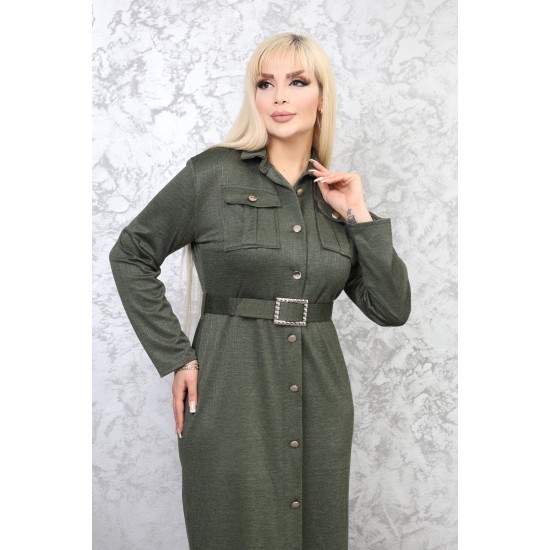 Casual dress with buttons along the length, wonderful detail, green