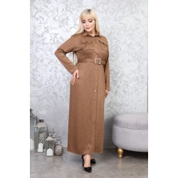 Casual dress with buttons along the length with exquisite detailing in brown