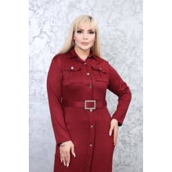 Casual dress with buttons along the length with exquisite detailing, red