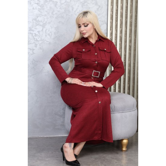 Casual dress with buttons along the length with exquisite detailing, red