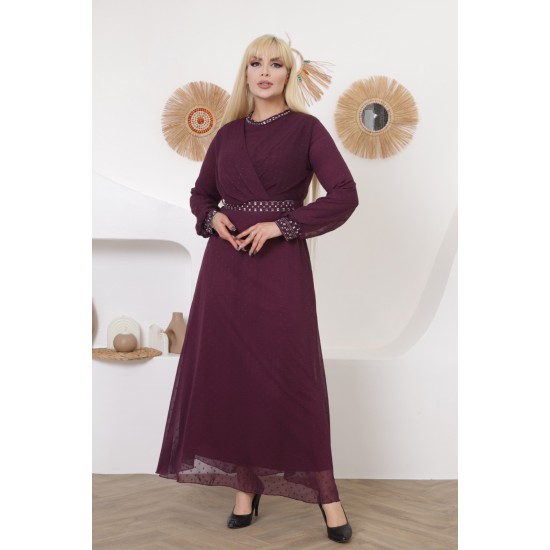 Casual/evening dress with a soft burgundy detail