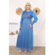 Elegant blue velvet and fabric evening dress