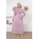 Mauve evening dress with chiffon shoulders and exquisite embroidery