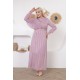 Mauve evening dress with chiffon shoulders and exquisite embroidery