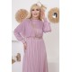 Mauve evening dress with chiffon shoulders and exquisite embroidery