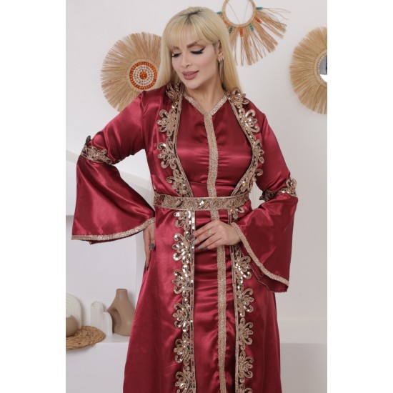 Royal two-piece dress with Ottoman details in burgundy