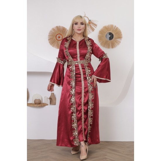 Royal two-piece dress with Ottoman details in burgundy