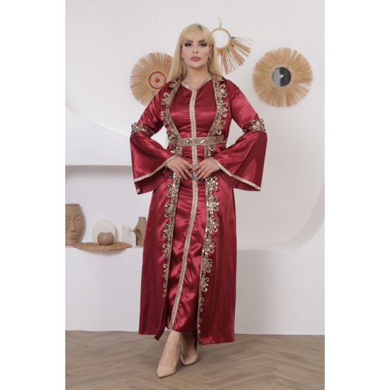 Royal two-piece dress with Ottoman details in burgundy