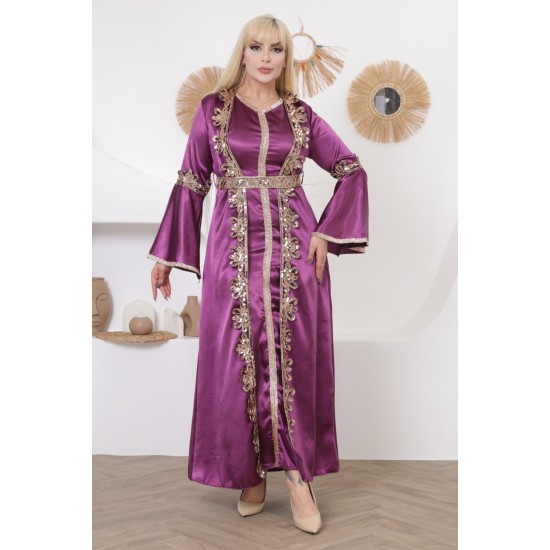 Royal two-piece dress with Ottoman details in mauve color