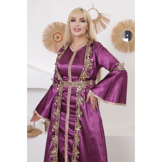 Royal two-piece dress with Ottoman details in mauve color