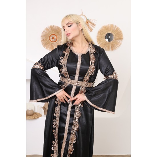 Royal dress with Ottoman details, two-piece, black