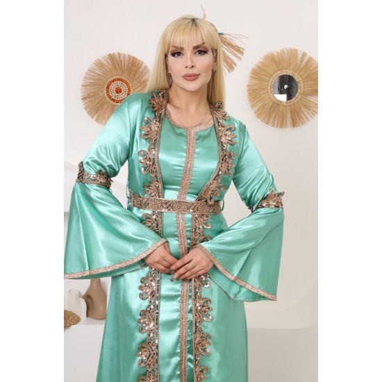 Royal two-piece dress with Ottoman details, dark green