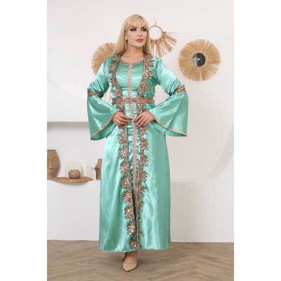 Royal two-piece dress with Ottoman details, dark green