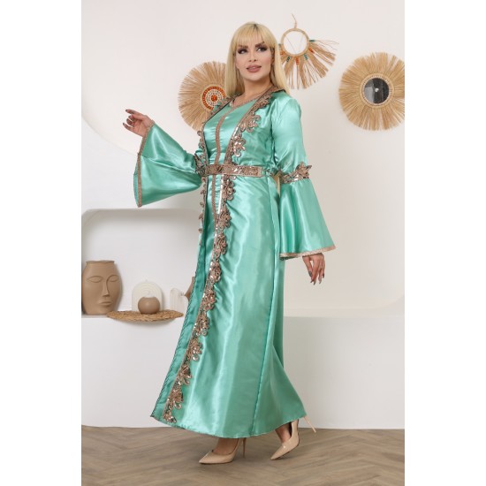 Royal two-piece dress with Ottoman details, dark green