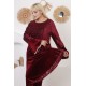 Velvet soiree dress with a luxurious burgundy color strap