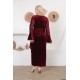 Velvet soiree dress with a luxurious burgundy color strap