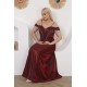 Off-the-shoulder long dress in burgundy color