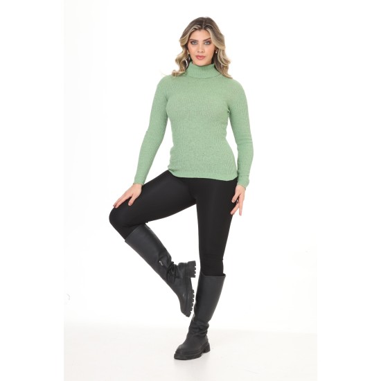 Green turtleneck wool sweater