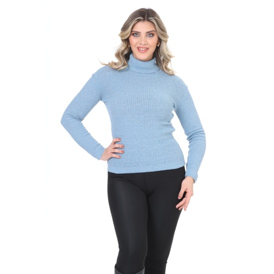 Blue turtleneck wool sweater