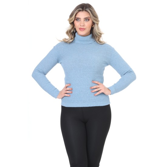 Blue turtleneck wool sweater