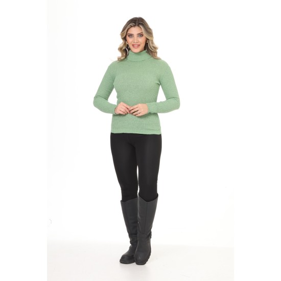 Green turtleneck wool sweater