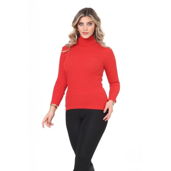 Red turtleneck wool sweater